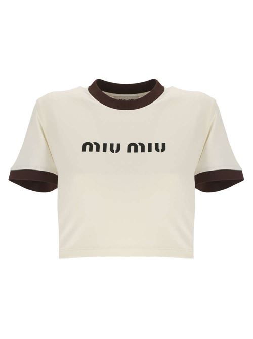 T-shirt in morbido jersey bianco Miu Miu | MJN427S-OOO133NF0304